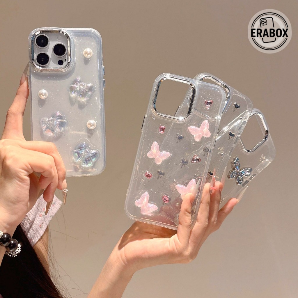 Case Iphone LUX 3D Silver 4 Motif Clear Glitter - Hardcase/Case Hp Compatible For Iphone XR 11 12 13