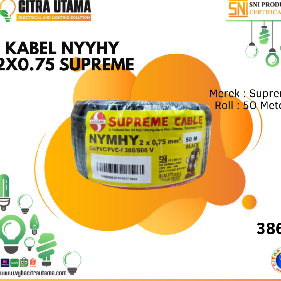 Kabel  NYYHY 2x0.75 SUPREME Serabut Roll 50METER K3868
