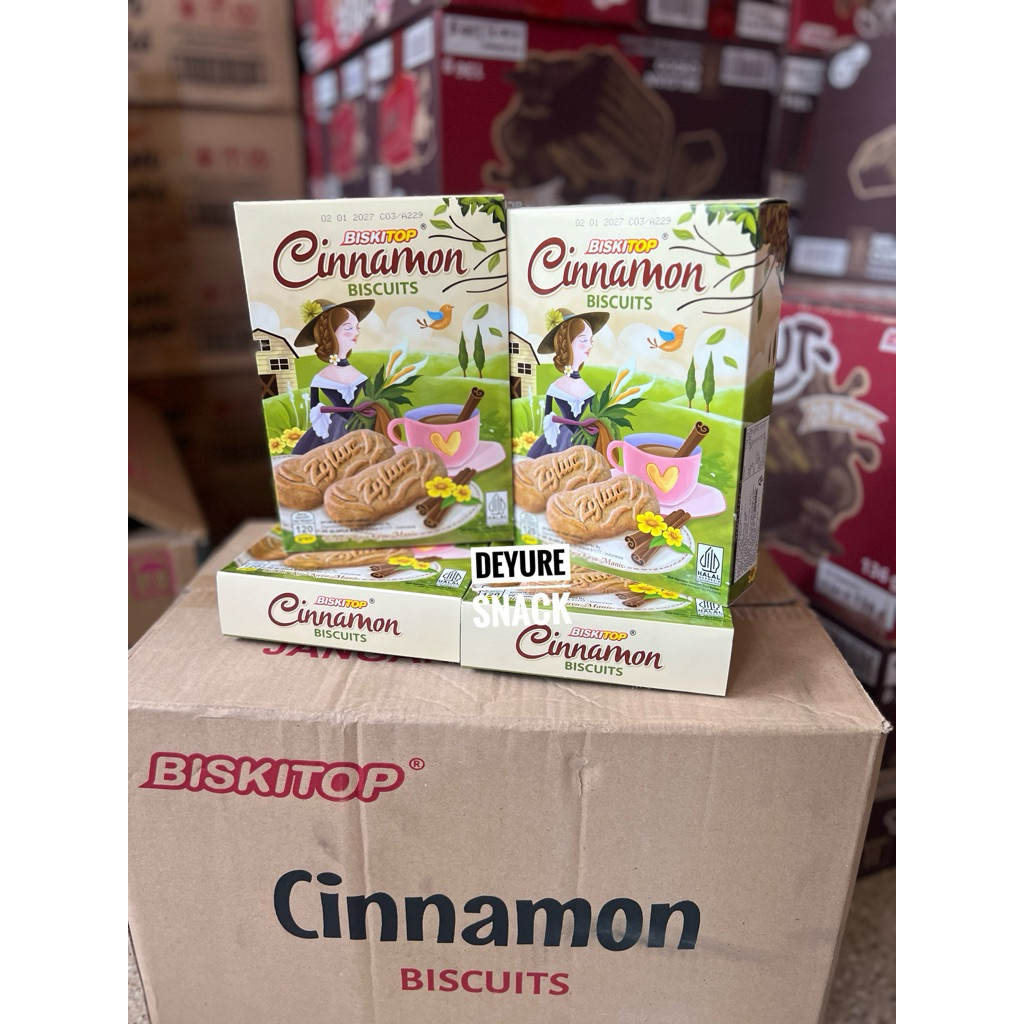 

Biskitop Cinnamon Biskuit 120 gram 1 dus isi 24 pcs hampers hajatan jajanan parce
