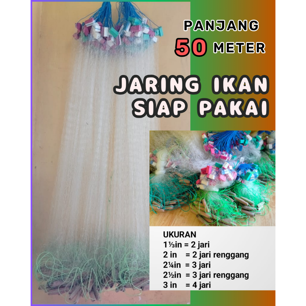 Jaring ikan 50m penangkap ikan ikan  mudah digunakan jebakan ikan  siap pakai panjang 50 meter