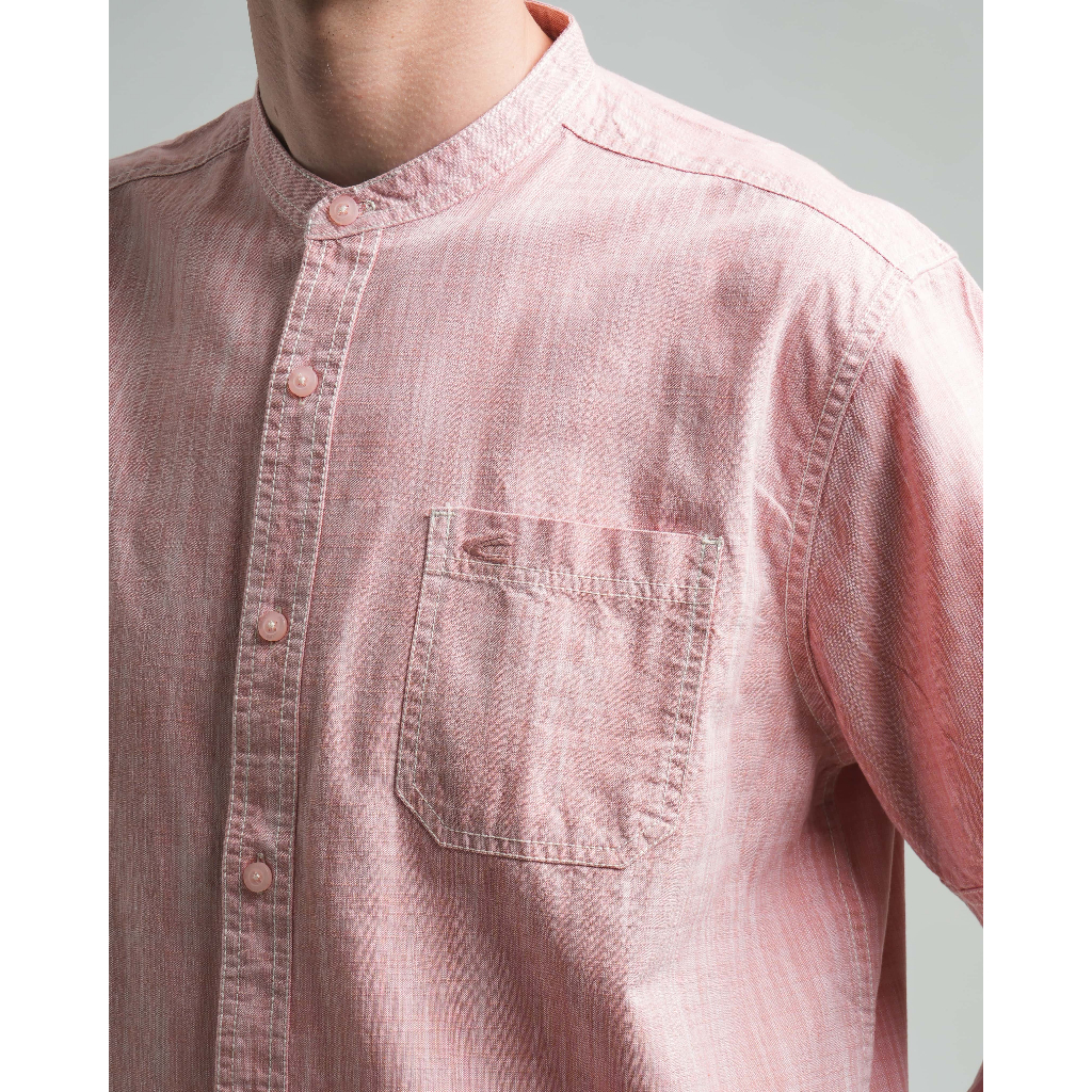 camel active Men's Henley Short Sleeve Shirt Cotton Slub - Kemeja Koko