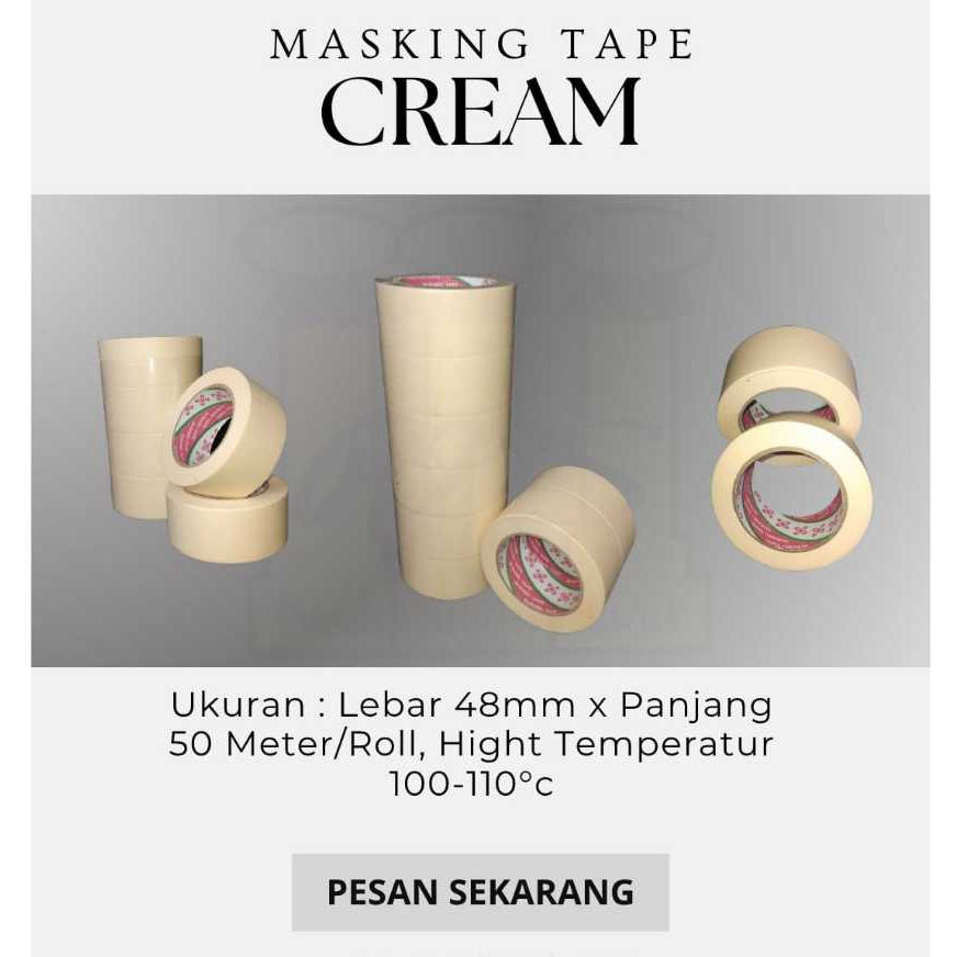 

MASKING TAPE CREAM LAKBAN KERTAS 2 INCH 48mm x 50m / SOLASI CREAM