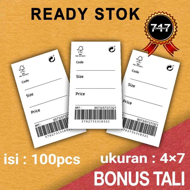 

Hang Tag Baju 4x7cm – Label Baju / Price Tag / Gantungan Brand - Isi 100 Lembar