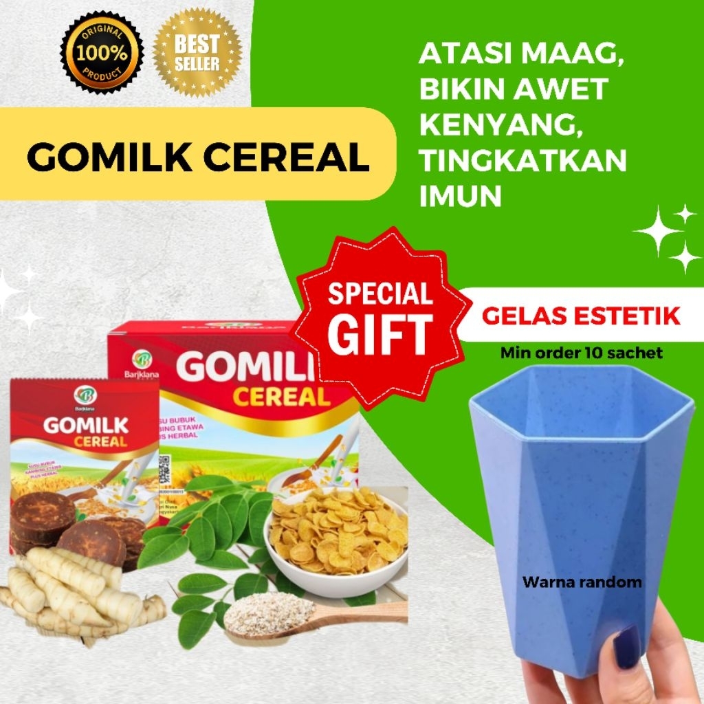 

[FREE GIFT] BARIKLANA GOMILK CEREAL SACHET Sarapan Bergizi dengan vitamin lengkap untuk lambung lebih sehat - Susu Kambing Bubuk, Pati Garut, Psyllium Husk, Kelor, Sereal, dan Gula Aren
