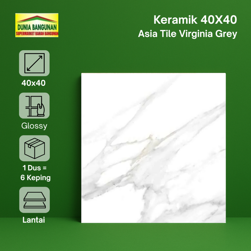 Keramik 40x40 Lantai Asia Tile Carara Keramik Glossy Putih Corak Abu Keramik Lantai