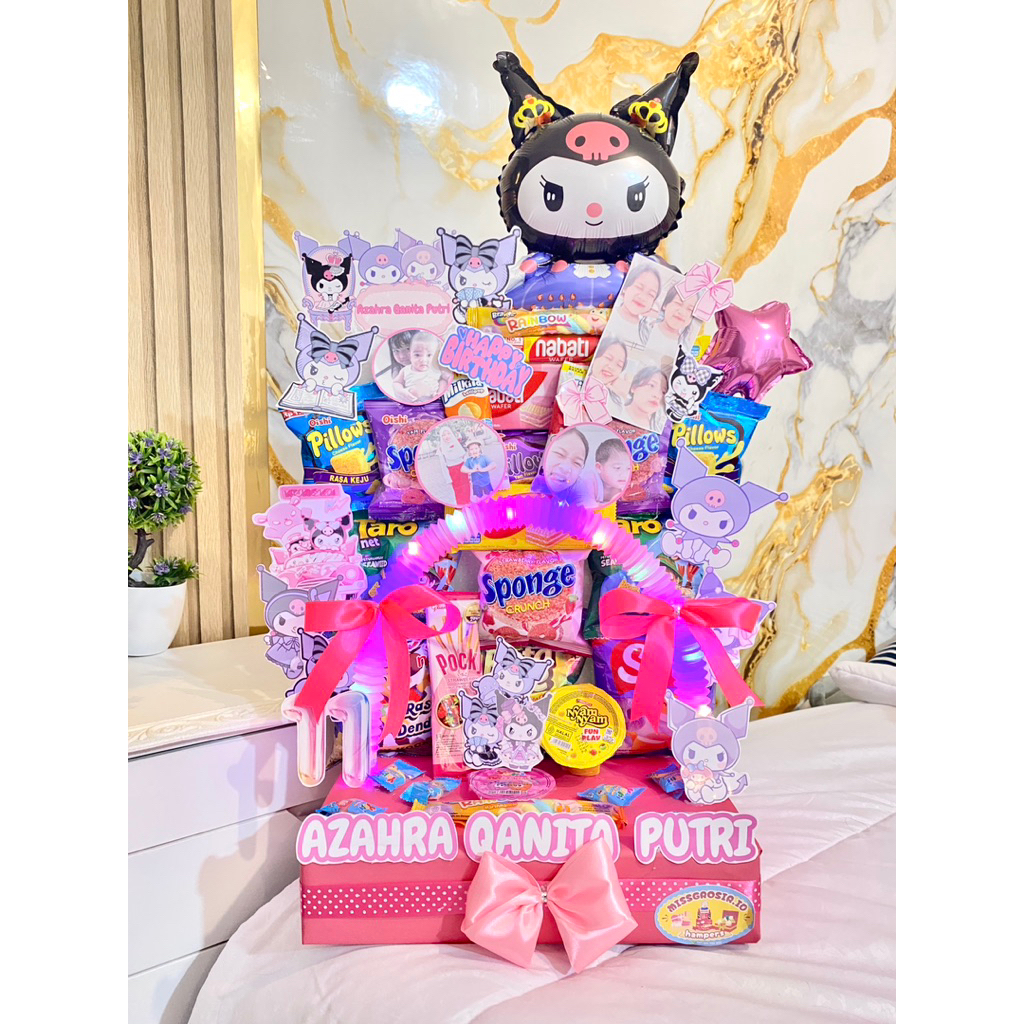 

Ready instan Snack tower hampers hadiah pengganti kue ulang tahun anak