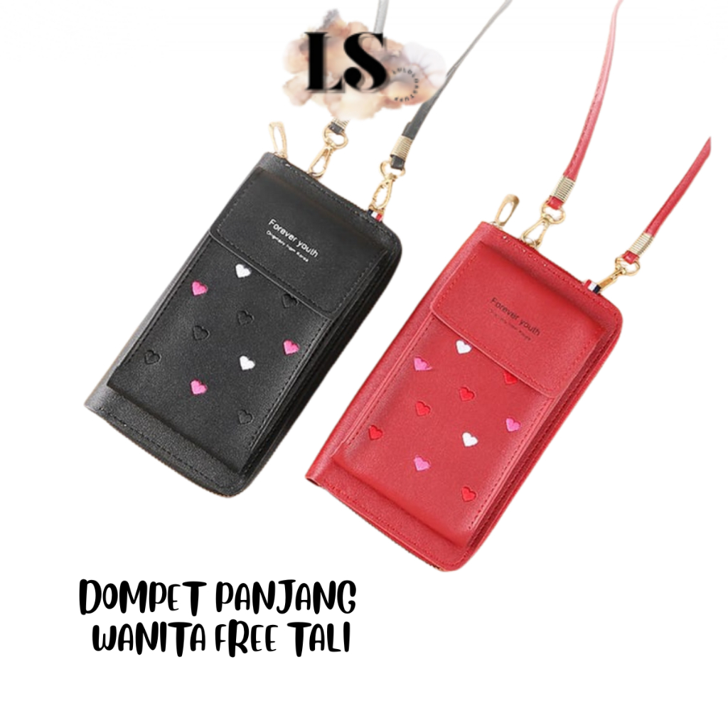 LS - DOMPET PANJANG WANITA FREE TALI Q58 DOMPET WANITA MOTIF LOVE IMPORT REAL PICT