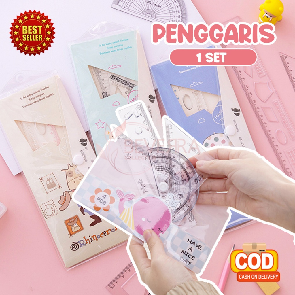 

Penggaris Set Lengkap 4 in 1 Alat Tulis Menggambar Perlengkapan Sekolah Motif Lucu ATKAT