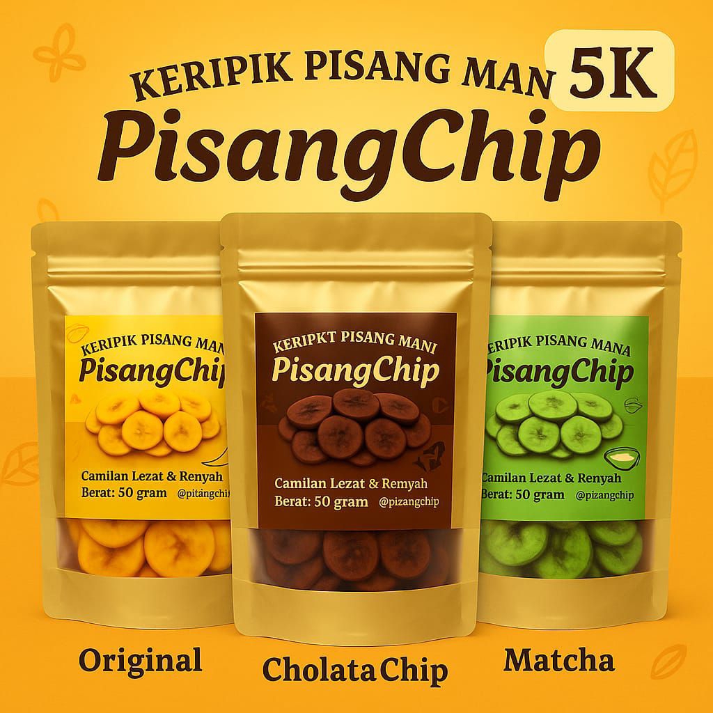 

keripik pisang varian coklat, matcha, dan original