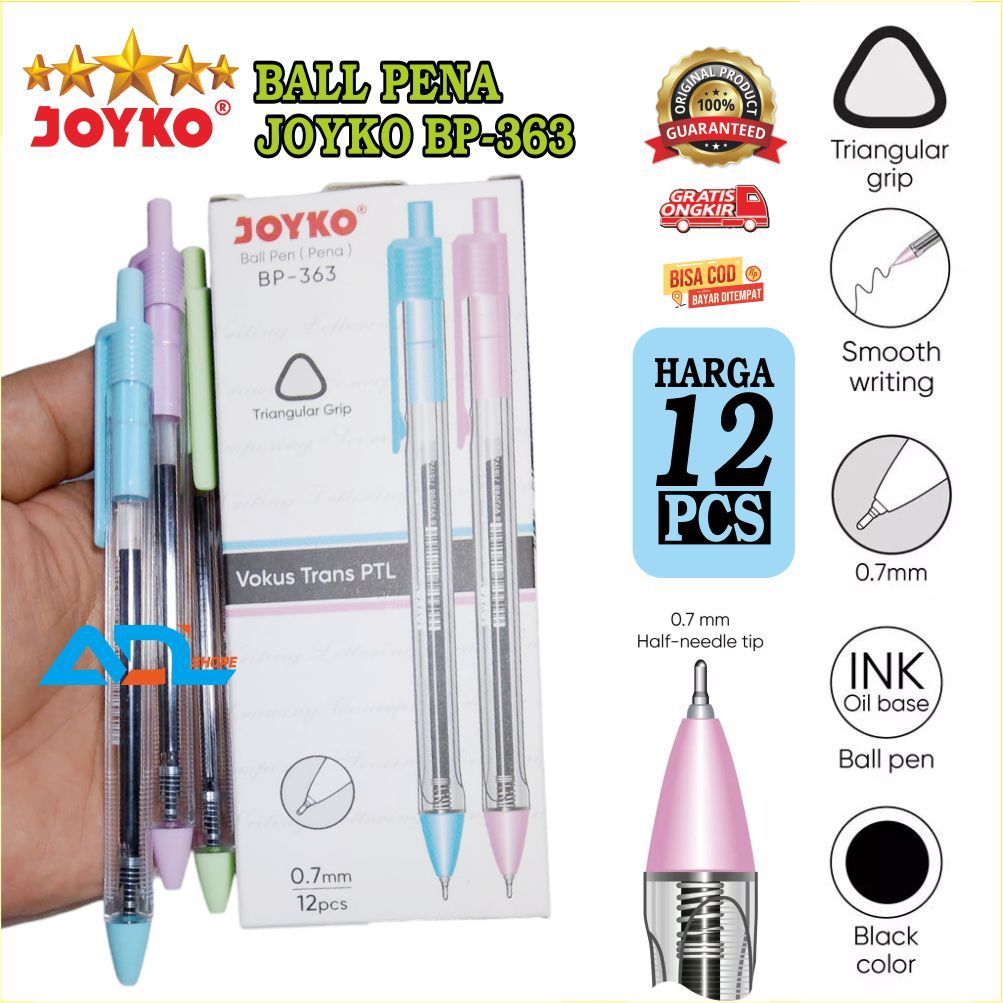 

PULPEN JOYKO, Gel Pen JOYKO 0.7mm BP 363 Harga 1 Pack isi 12 pcs, BALLPEN JOYKO