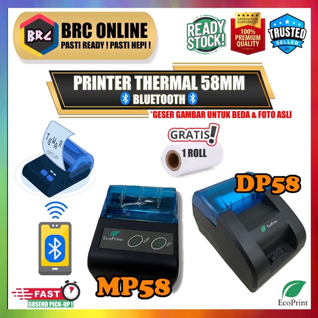 Printer Kasir Thermal Bluetooth 57mm 58mm Portable Baterai Struk Resi Brilink Cafe PPOB SPBU UMKM