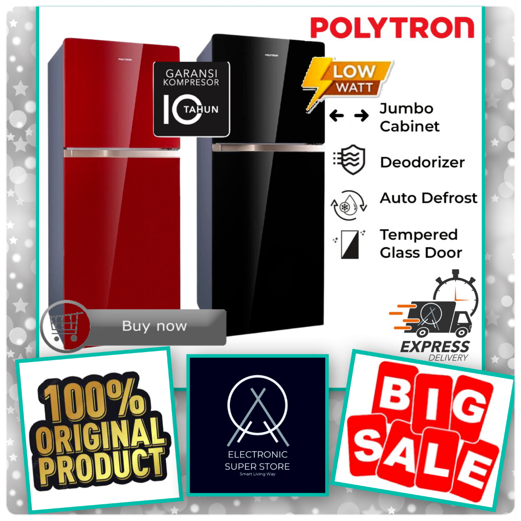 KULKAS POLYTRON PRW-23MN PRW23MN PRW 23MN TEMPERED GLASS DOOR 220 LITER SUPER LOW WATT POLYTRON LEMA