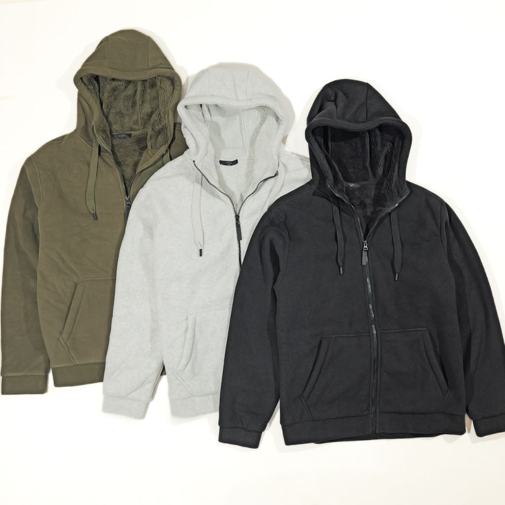 Hoodie Sherpa TOPTEN Korea | Jaket Fleece Tebal Hangat | Outer Zip Up Pria wanita