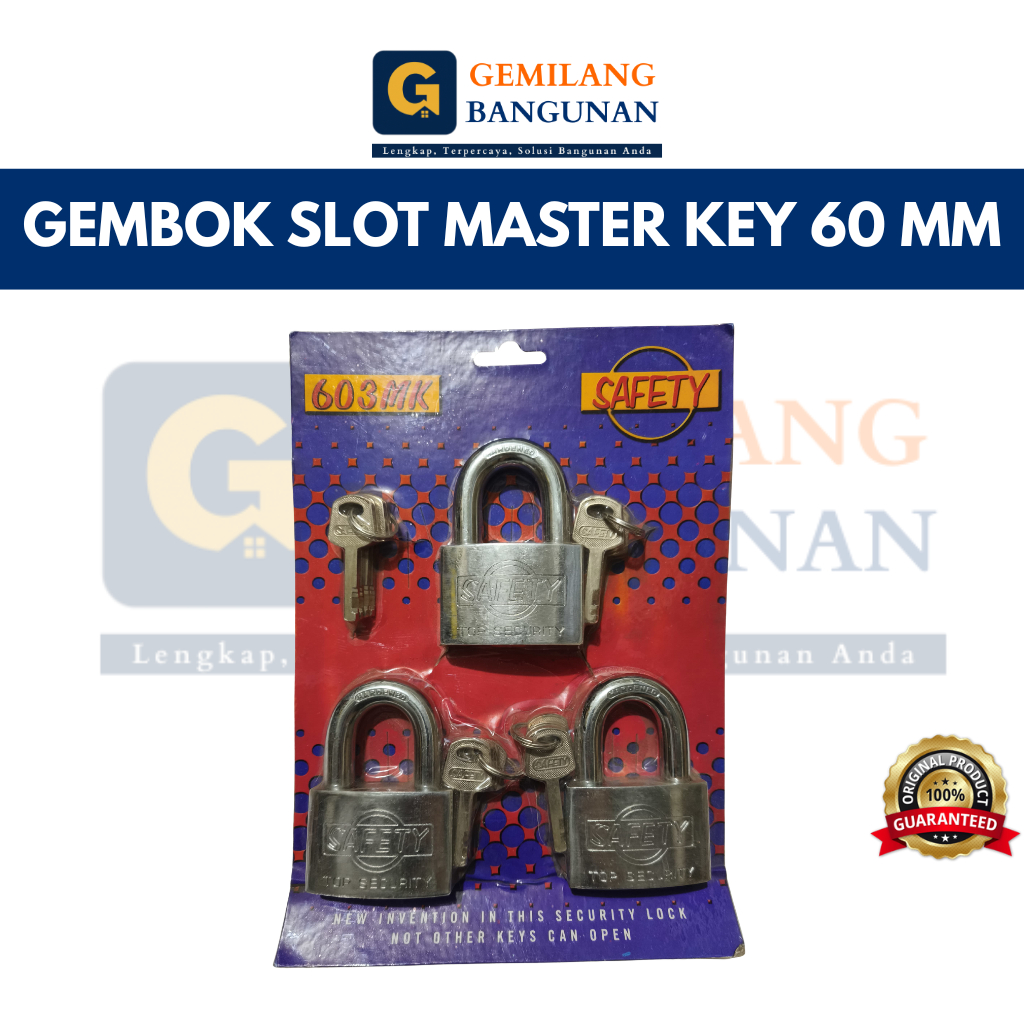 Gembok Master Key 60 MM Isi 3 PCS / Gembok Putih SAFETY Master Key Uk 60 MM / Gembok Pagar Gerbang R