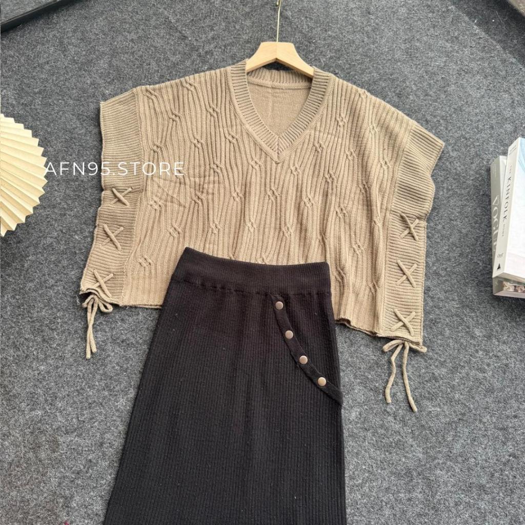 ONESET ROK + KULOT VEST RIZQIA CROP RAJUT ATASAN WANITA ROMPI TALI SERUT KERAH V-NECK PREMIUM