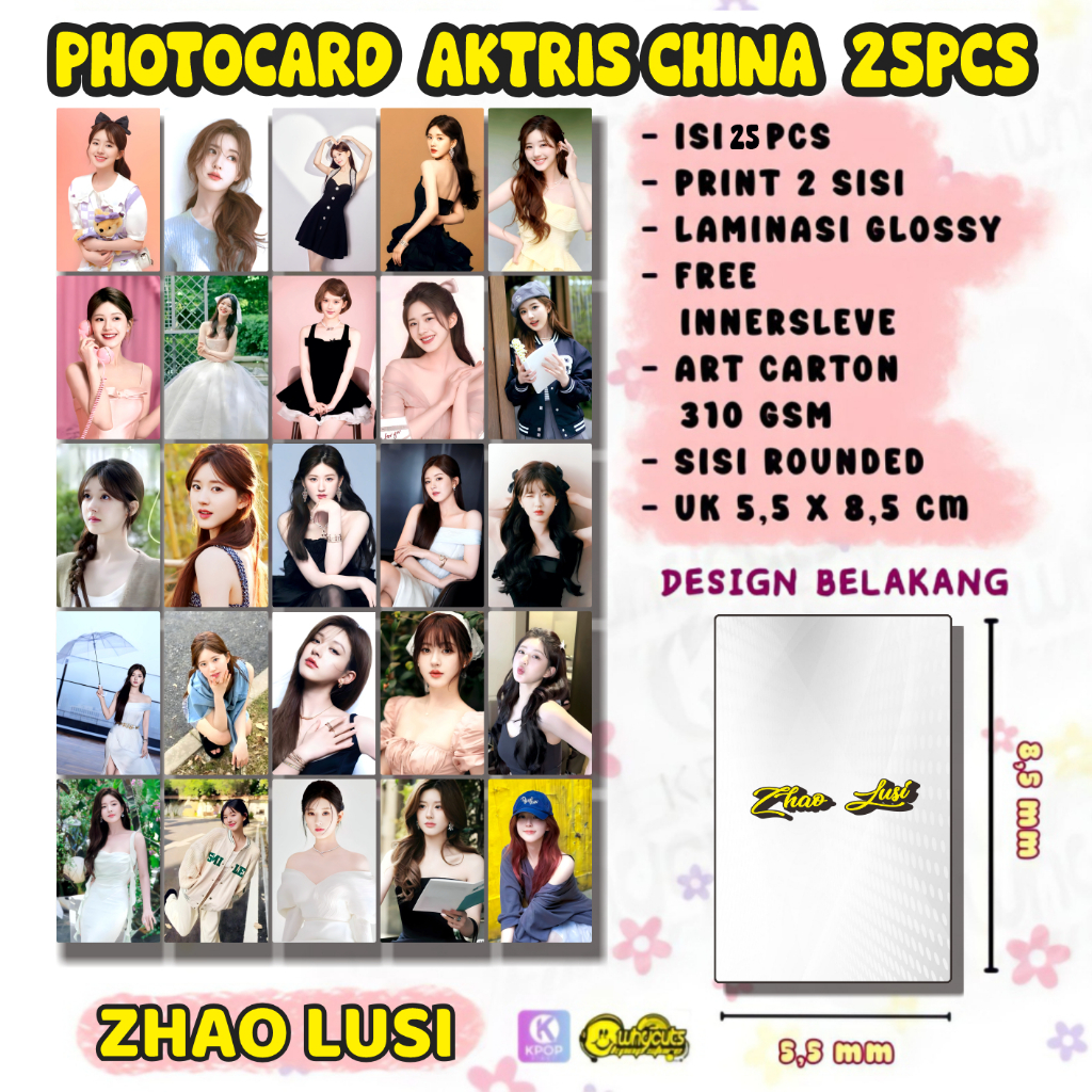 25PCS Photocard Aktris China Zhao Lusi Print 2 sisi laminasi glossy tebal