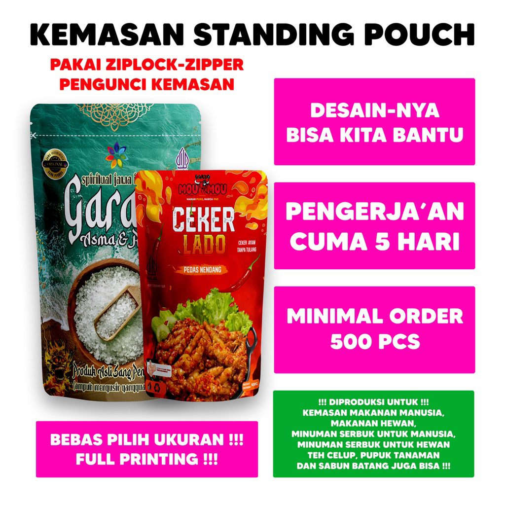 Cetak Kemasanan Standing Pouch Custom Ziplock