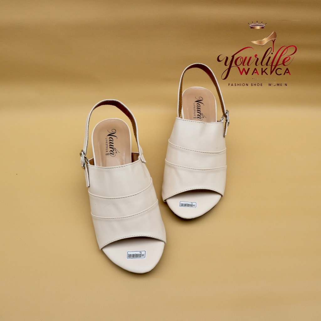 Sandal Wanita Heels Slop Pesta Pernikahan Sandal Cewek Model Tertutup Elegan Hak 7 cm