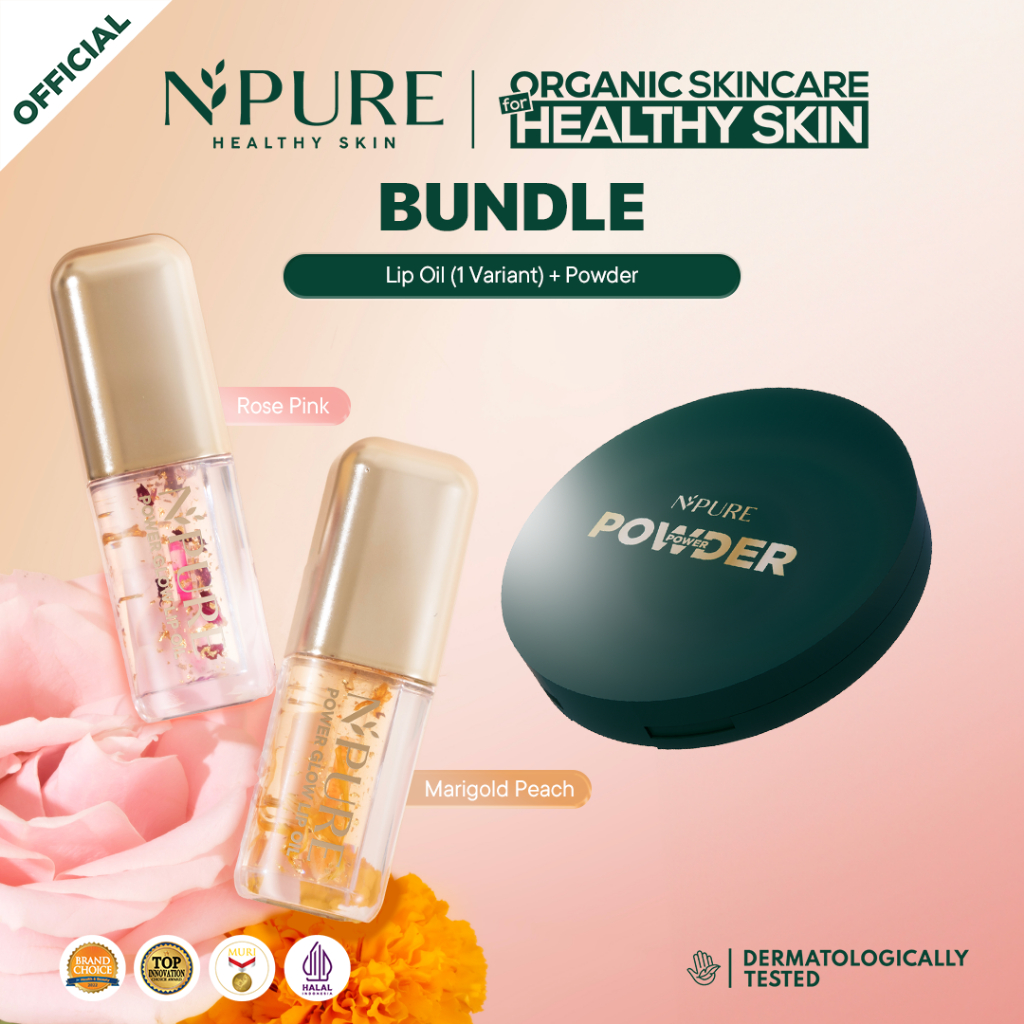 NEW BUNDLE - NPURE Acne Power Cover Power Powder + Power Glow Lip Oil / Set Makeup / Daily Use / Mak