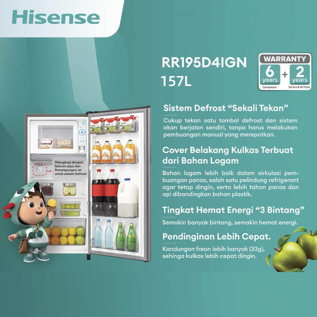 Kulkas 1 Pintu HISENSE 157L RR195D4IGN157L Bekas/ Second