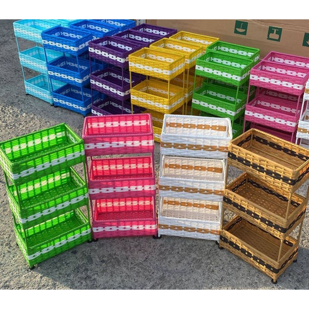 Keranjang Bumbu Kotak 3 Susun Rotan sintetis