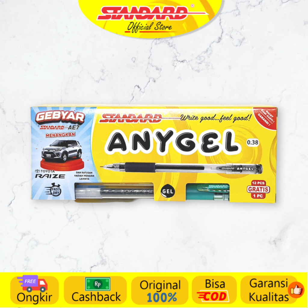 

Pulpen STANDARD ANYGEL 0.38 mm Bolpen Murah Isi 12+1 pcs (1 Pack)
