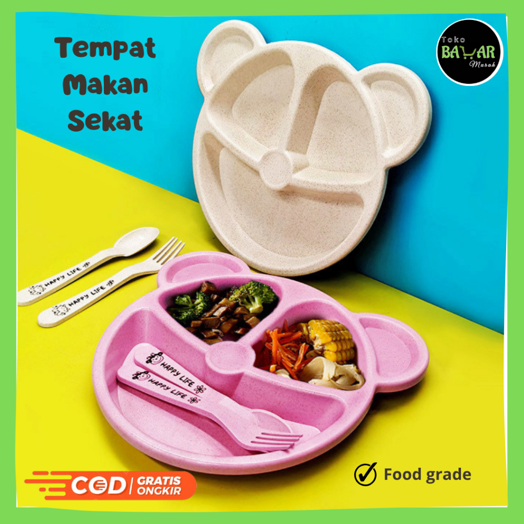 BZ Piring Makan Sekat / Tempat Makan Sekat 3 / Piring Makan Sekat 3 Mickey Jerami Gandum Food Grade