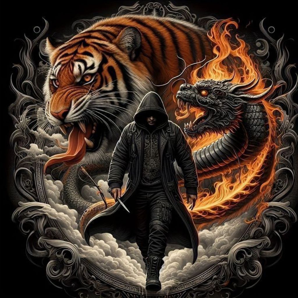 

stiker 3D kombinasi harimau naga keren, stiker print sudah cutting, size 15 x 18 cm, anti air