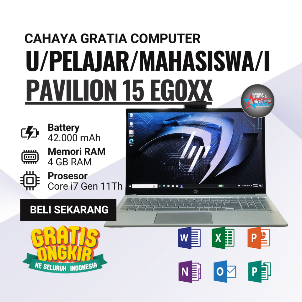 HP PAVILION  LAPTOP 15 EG0xx CORE I7-1165G7 RAM 4GB SSD 256GB 2.8GHz