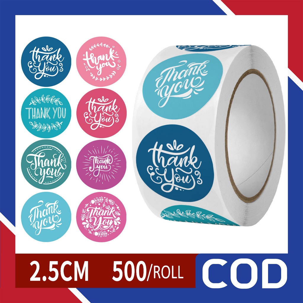 

AJ - Sticker Thank You Isi 500pcs/roll Sticker 1 Roll Ada 8 Variasi Motif Sticker