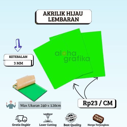 

Akrilik Hijau 3mm / Akrilik Lembaran / Acrylic Custom Ukuran Laser Cutting