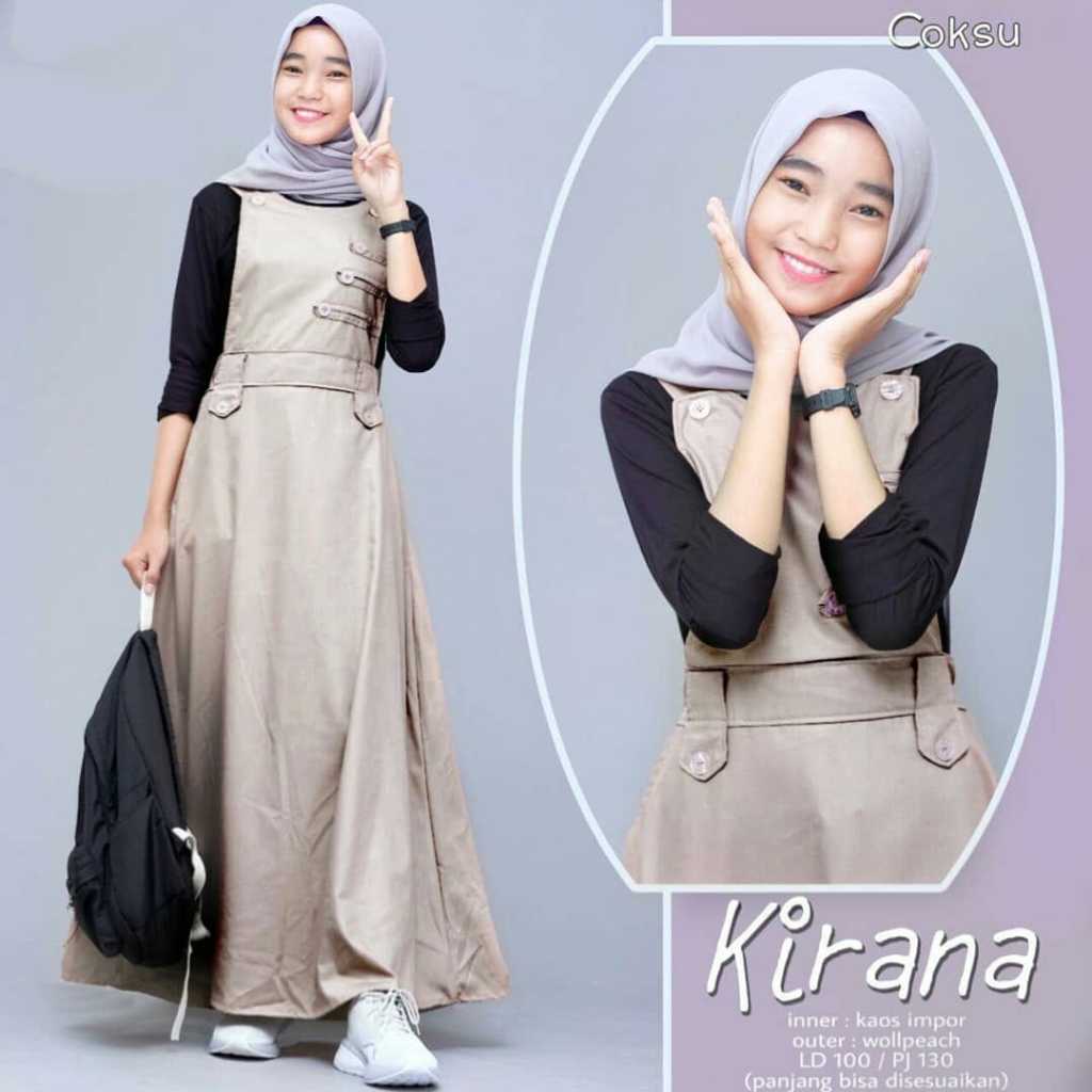 Overall kirana / gamis remaja / gamis overall wanita / jumpsuit rok katun / atasan overall jumbo / p