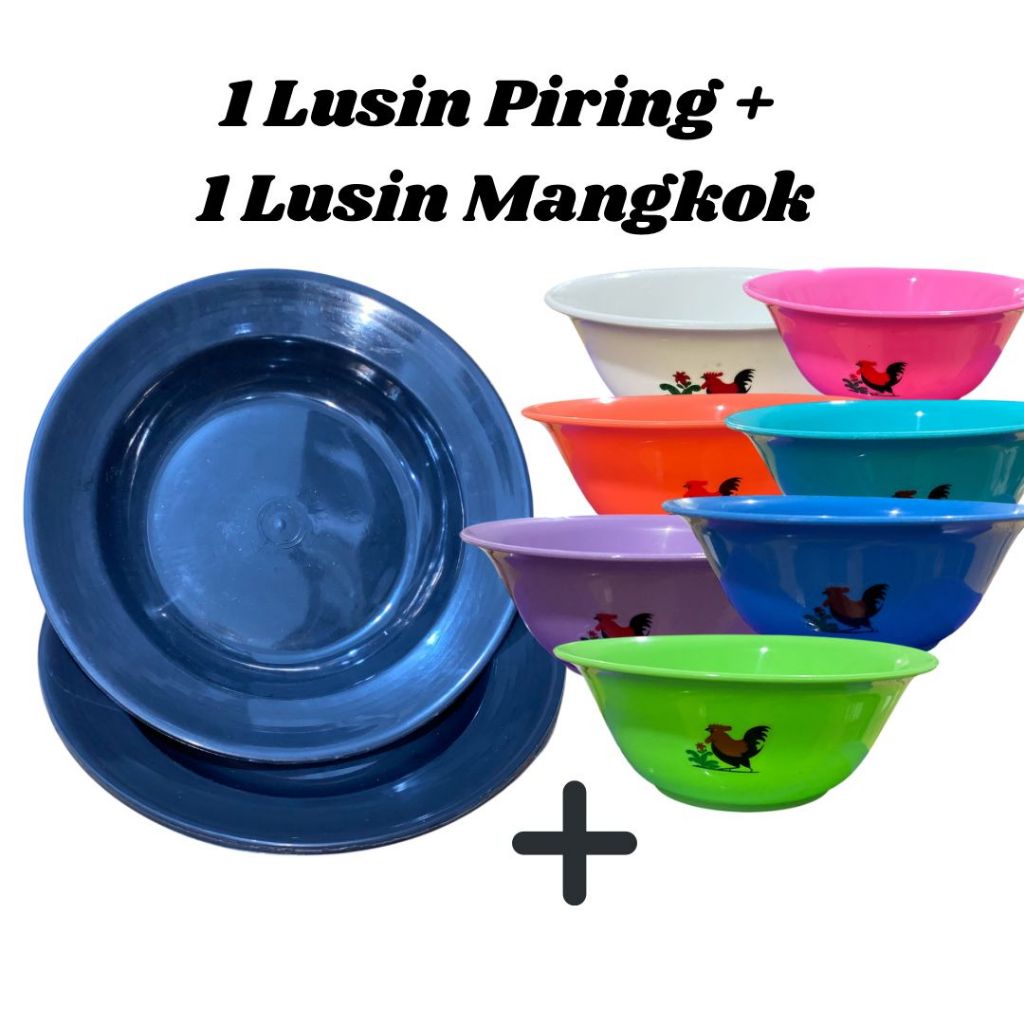 PIRING HITAM 1 LUSIN + MANGKOK JAGO 1 LUSIN Set Alat Makan Kitchenware