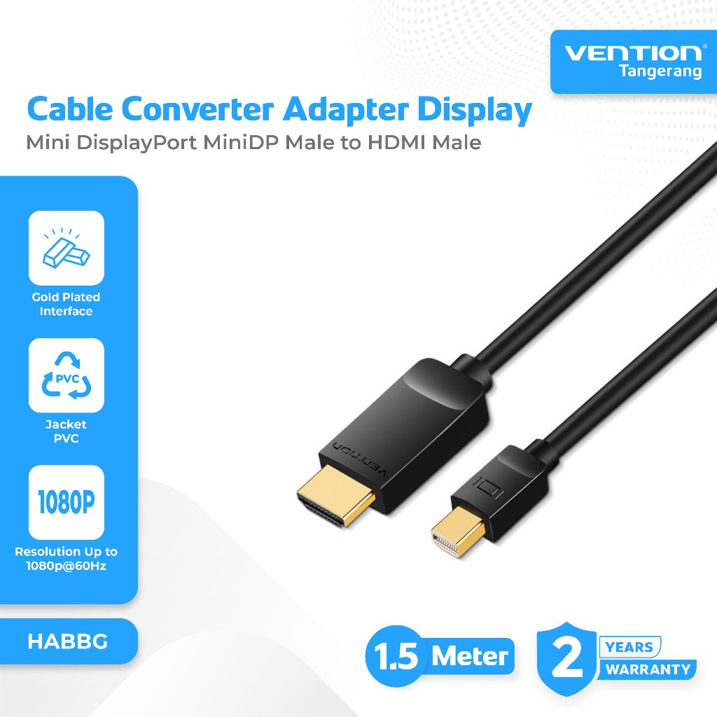 Vention Kabel Converter Adapter Mini DisplayPort MiniDP Male to HDMI Male Full HD 1080p 1.5 Meter - 