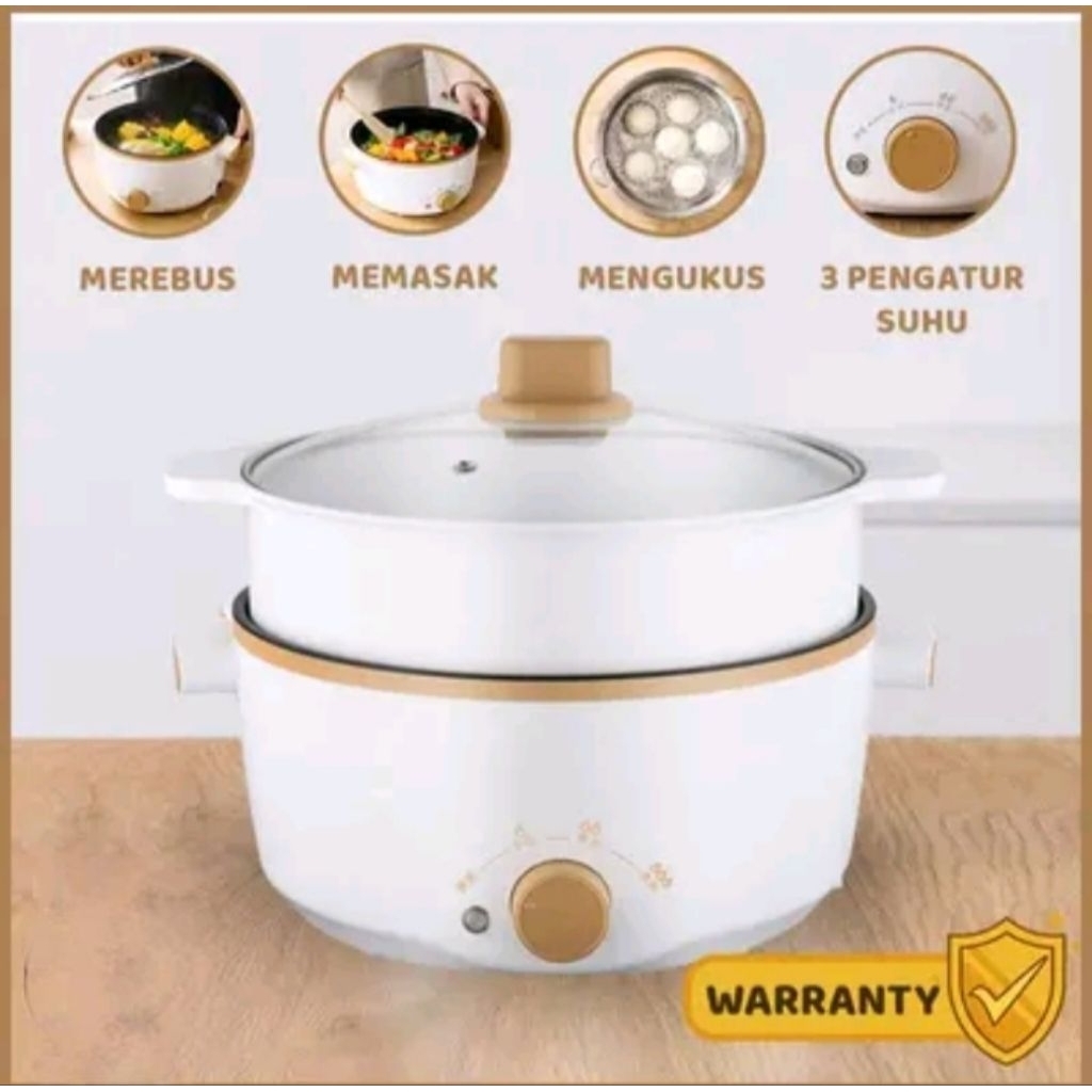 Panci Listrik Jumbo 3 Liter Besar Serbaguna Multifungsi + Dengan Kukusan Low Watt Streamer Putih 24 
