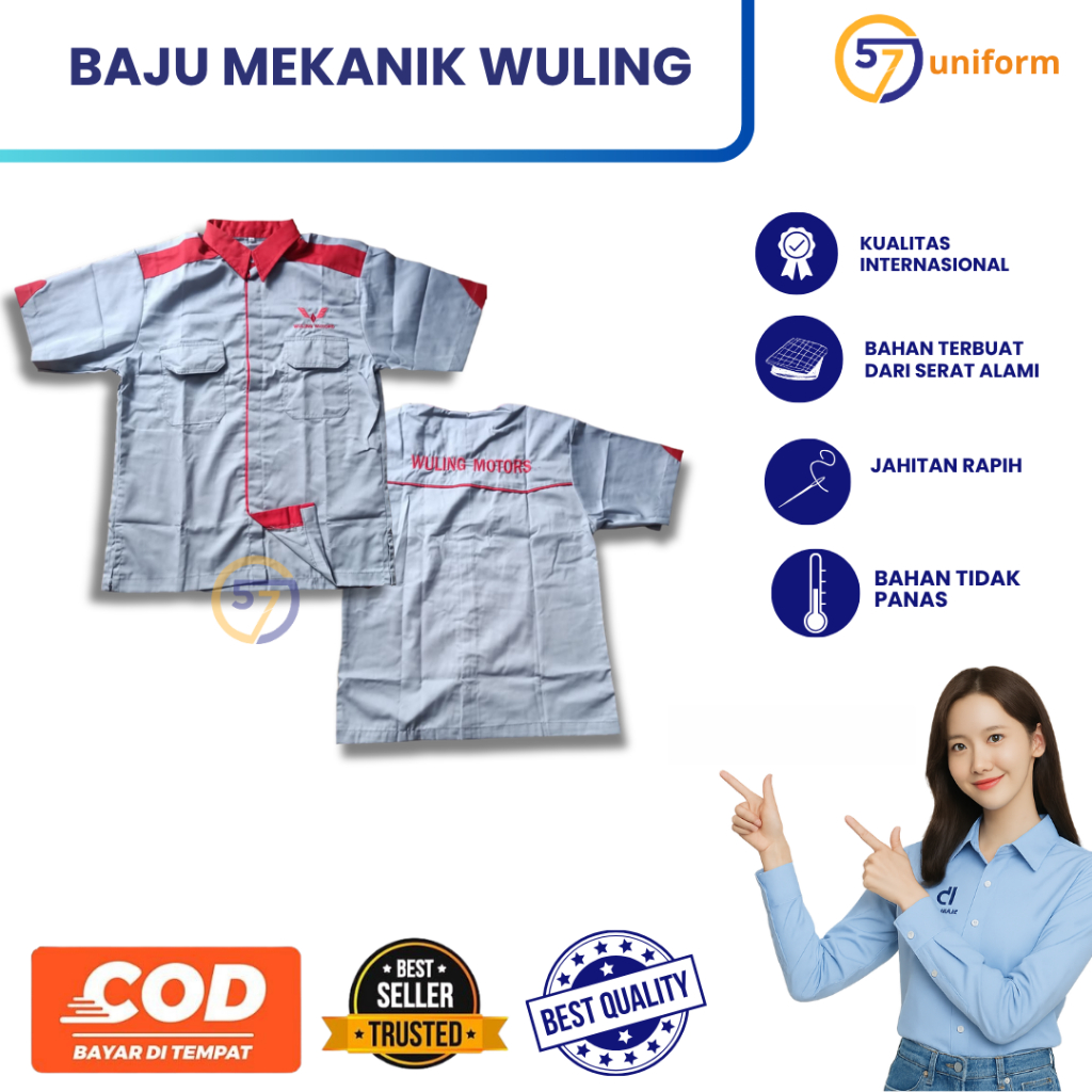 Baju Wuling Motors | Baju Mekanik Wuling | Baju Abu Wuling | Kemeja Abu Wuling | Baju Mekanik Wuling