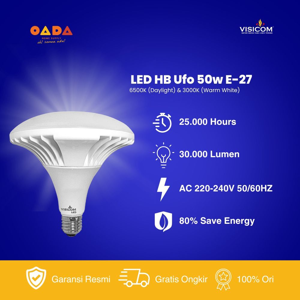 VISICOM Lampu LED UFO 50W Fitting E27 Cahaya Putih