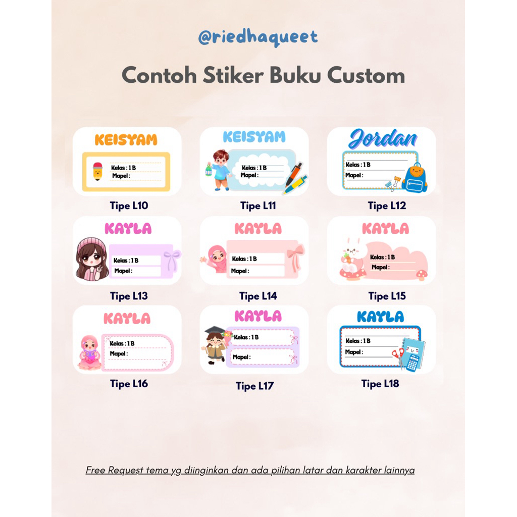 

stiker buku pelajaran / custom nama / custom mapel / custom kelas / custom karakter / custom latar
