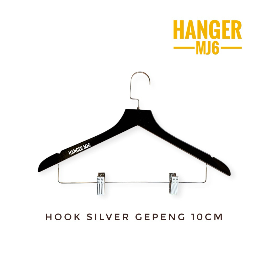 ( HOOK SILVER GP10 ) HANGER KAYU DEWASA KEPALA LURUS JEPIT BAJU