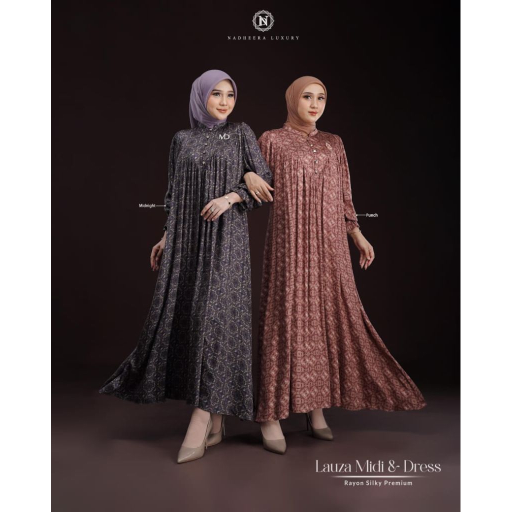 LAUZA MIDI DRESS dan Vanilla Dress By Nadheera Luxury || Gamis Wanita Muslim Panjang Rayon Silky Pre