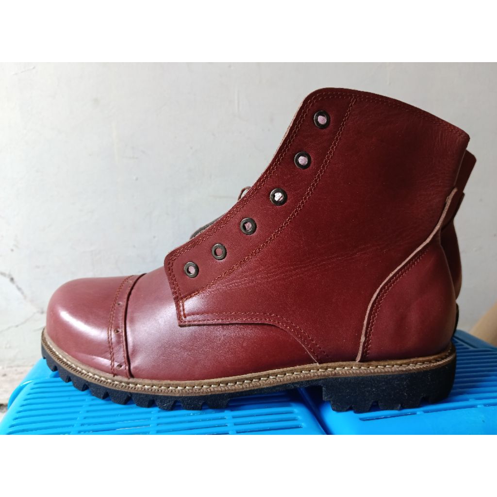 OBRAL Sepatu boots unisex pria wanita bahan kulit sapi pull up sale sepatu kulit magetan