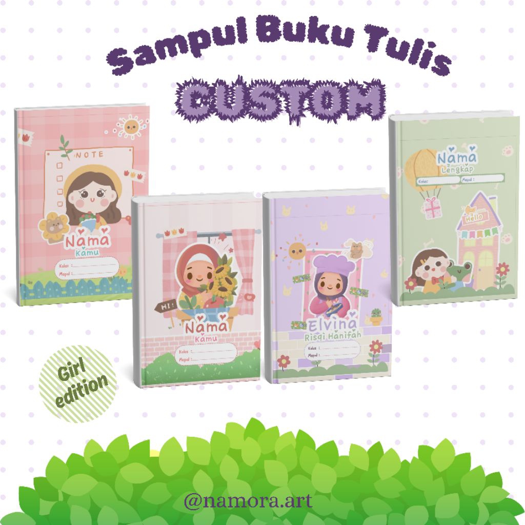 

Sampul Buku Tulis Custom Girls Edition Ukuran Standar (Custom nama, kelas, maupun jadwal pelajaran dicover belakang)