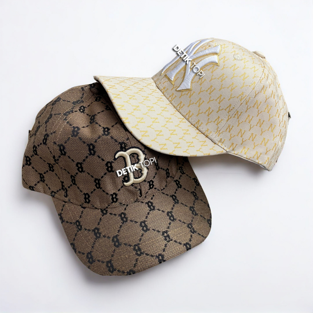 Topi Boston MLB Cream Brown Monogram Korean Baseball Major League Premium Branded