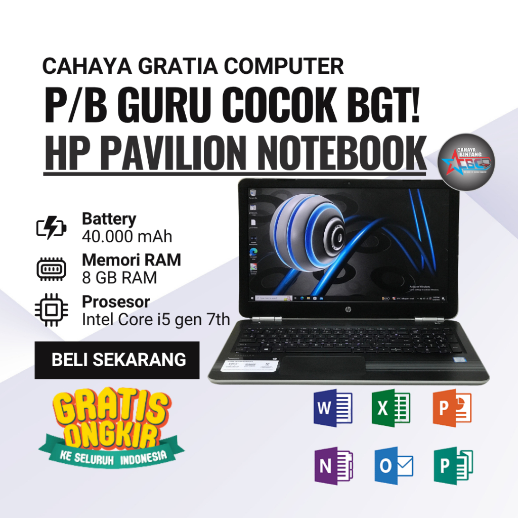 HP PAVILION NOTEBOOK CORE I5-7200U RAM 8GB SSD 256GB 2.7GHz