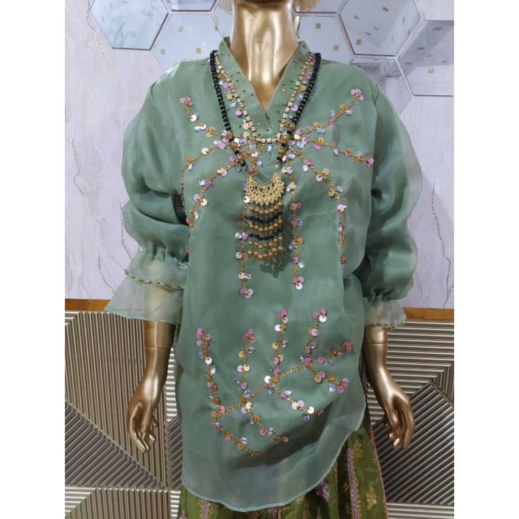 BAJU BODO ATASAN ORGANZA MOTIF PAYET DUA LAYER