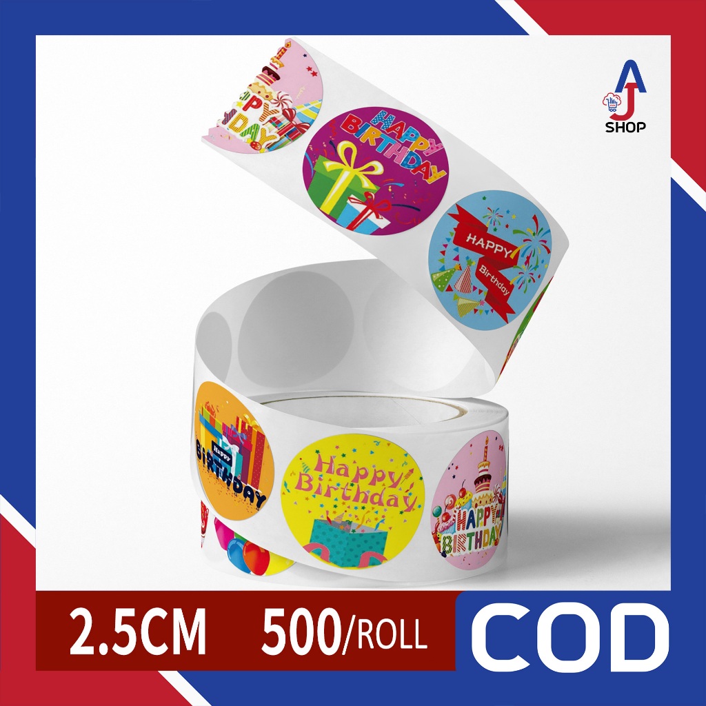 

AJ - Sticker Happy Birthday 500pcs/roll Sticker Selamat Ulang Tahun Label serbaguna Motif Bagus