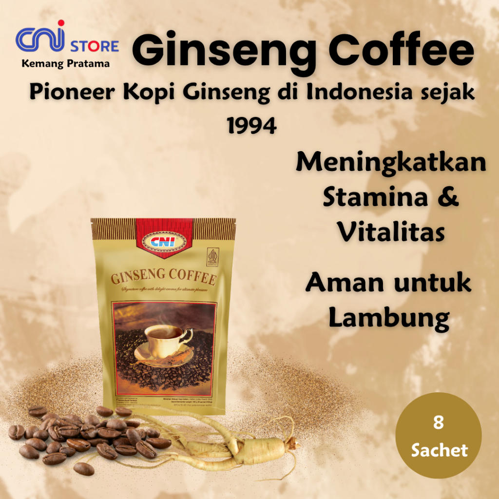 

Ginseng Coffee CNI - Kopi Perpaduan Arabika, Robusta dan Ginseng isi 8 Sachet