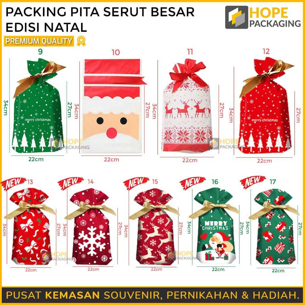 

[HARGA /5PCS] Plastik Bingkisan Natal + Pita Cantik/ Packing Souvenir Hadiah Kado Natal/ Packing Hampers Natal Big Size