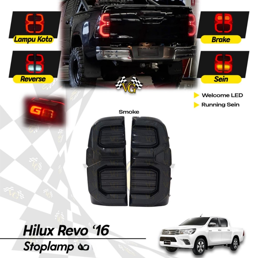 STOPLAMP HILUX REVO 2016 - 2025  TAIL LAMP HILUX LAMPU BELAKANG HILUX SMOKE RUNNING SEIN GARANSI "VG