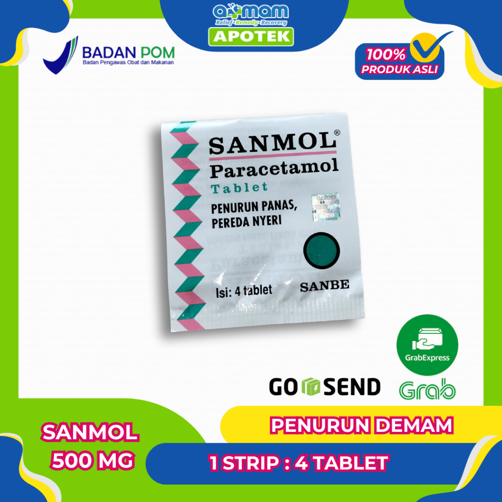 Sanmol 500 mg isi 4 Tablet Paracetamol Aman Dewasa
